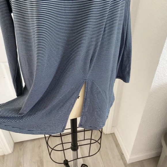 Navy & White Striped Long Sleeve Tunic Tie Front Athleisure Performance Top - Picture 12 of 15